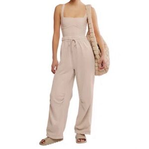 FP Movement by Free People Cream Wide-Leg Drawstring Jumpsuit